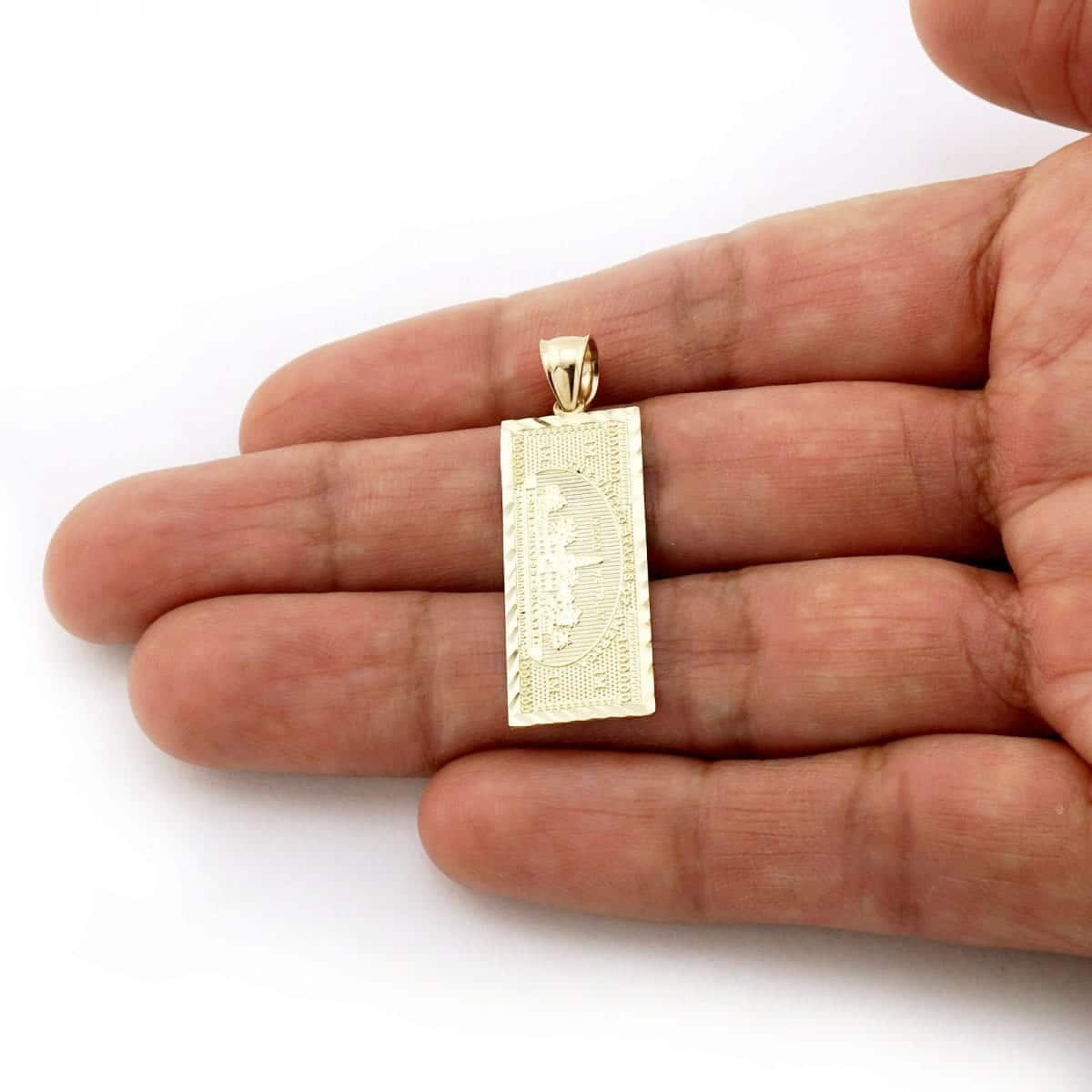 10k Yellow Gold Million Dollar Bill Banknote Money Diamond Cut Charm Pendant