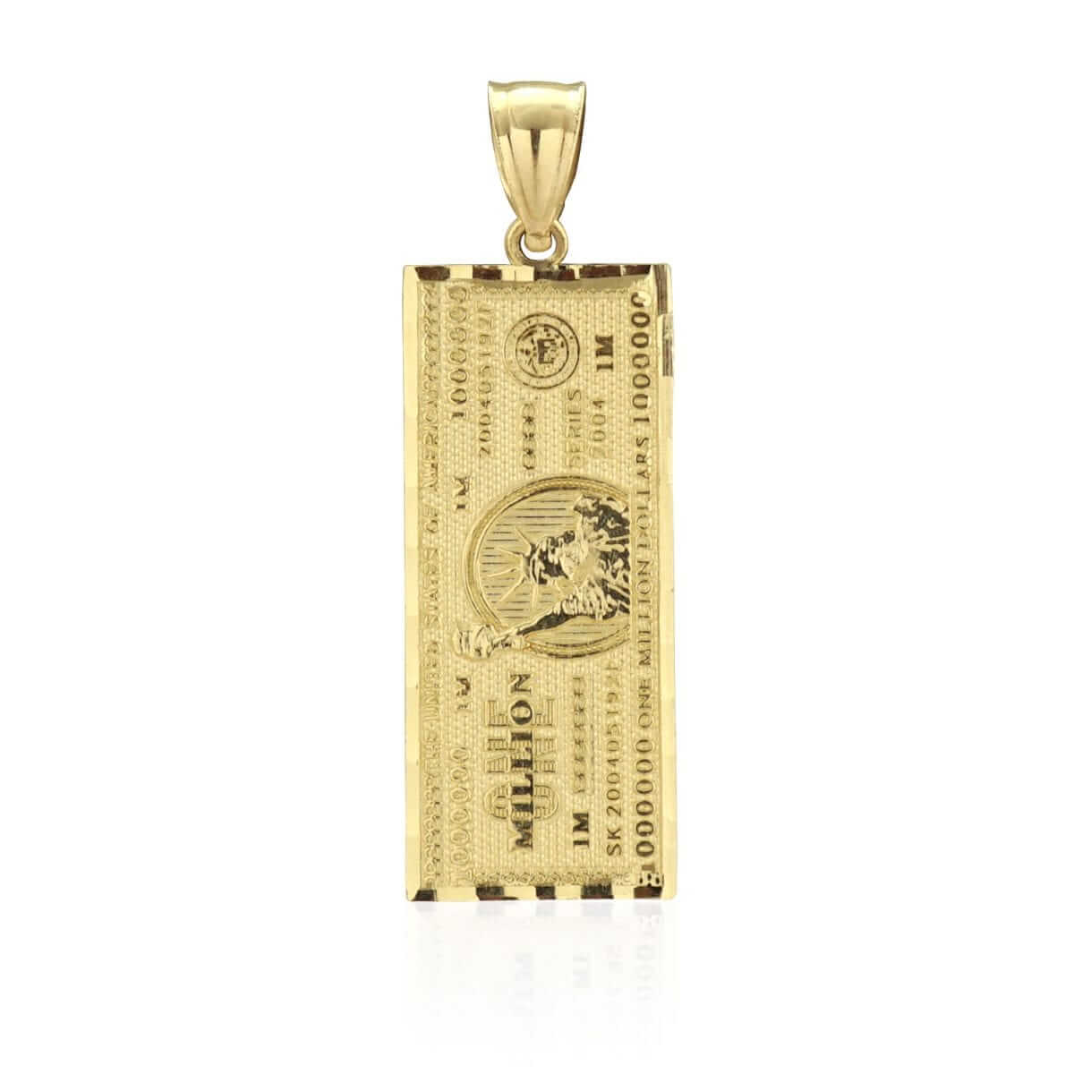 10k Yellow Gold Million Dollar Bill Banknote Money Diamond-Cut Pendant