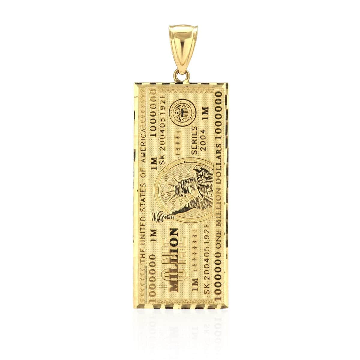 10k Yellow Gold Million Dollar Bill Banknote Money Diamond Cut Charm Pendant