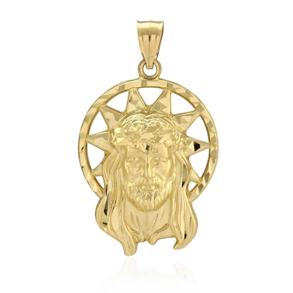 10k Solid Yellow Gold Diamond-Cut Halo Jesus Head Face Pendant 1.2"-1.8"