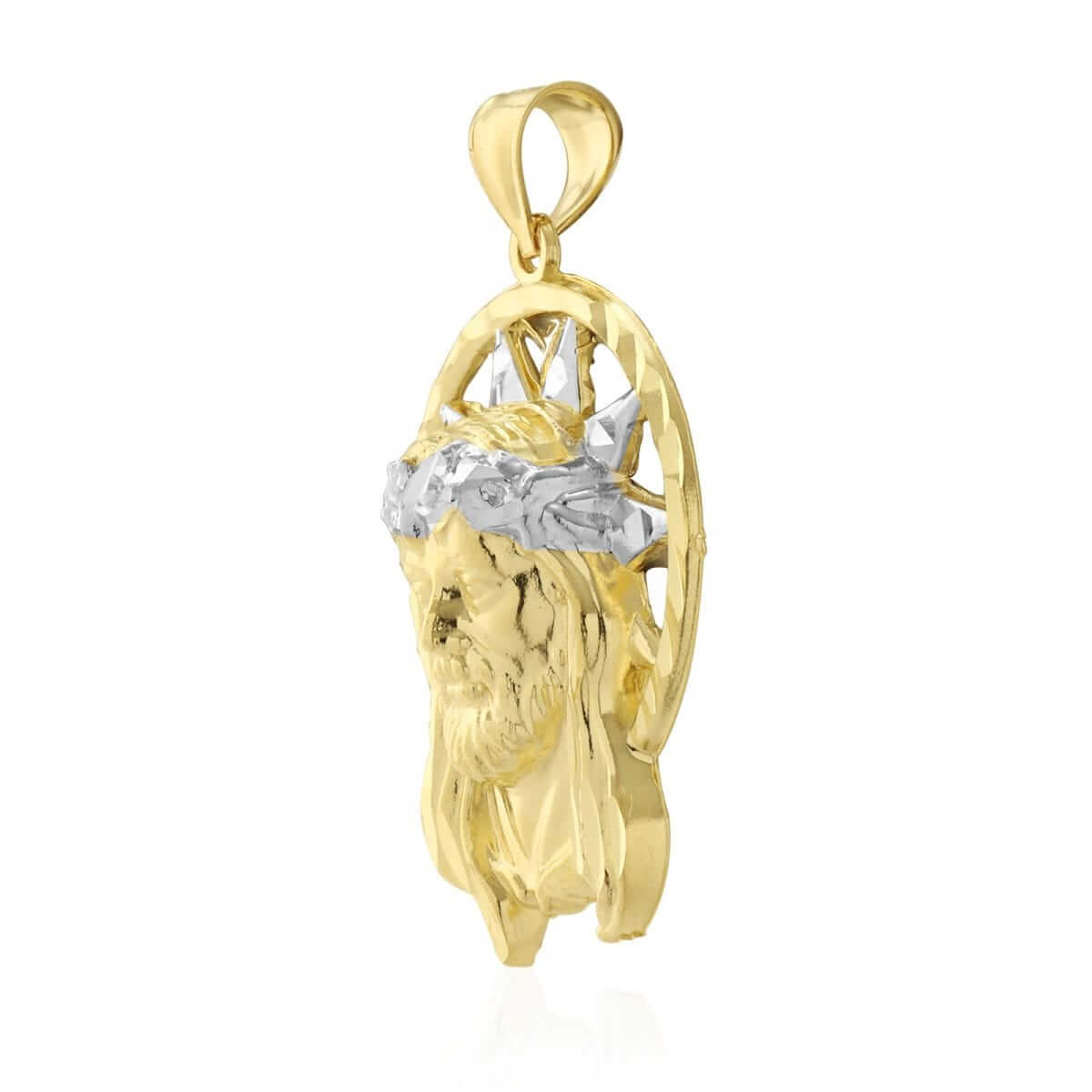 10k Solid Yellow Gold Diamond-Cut Halo Jesus Head Face Pendant 1.2"-1.8"