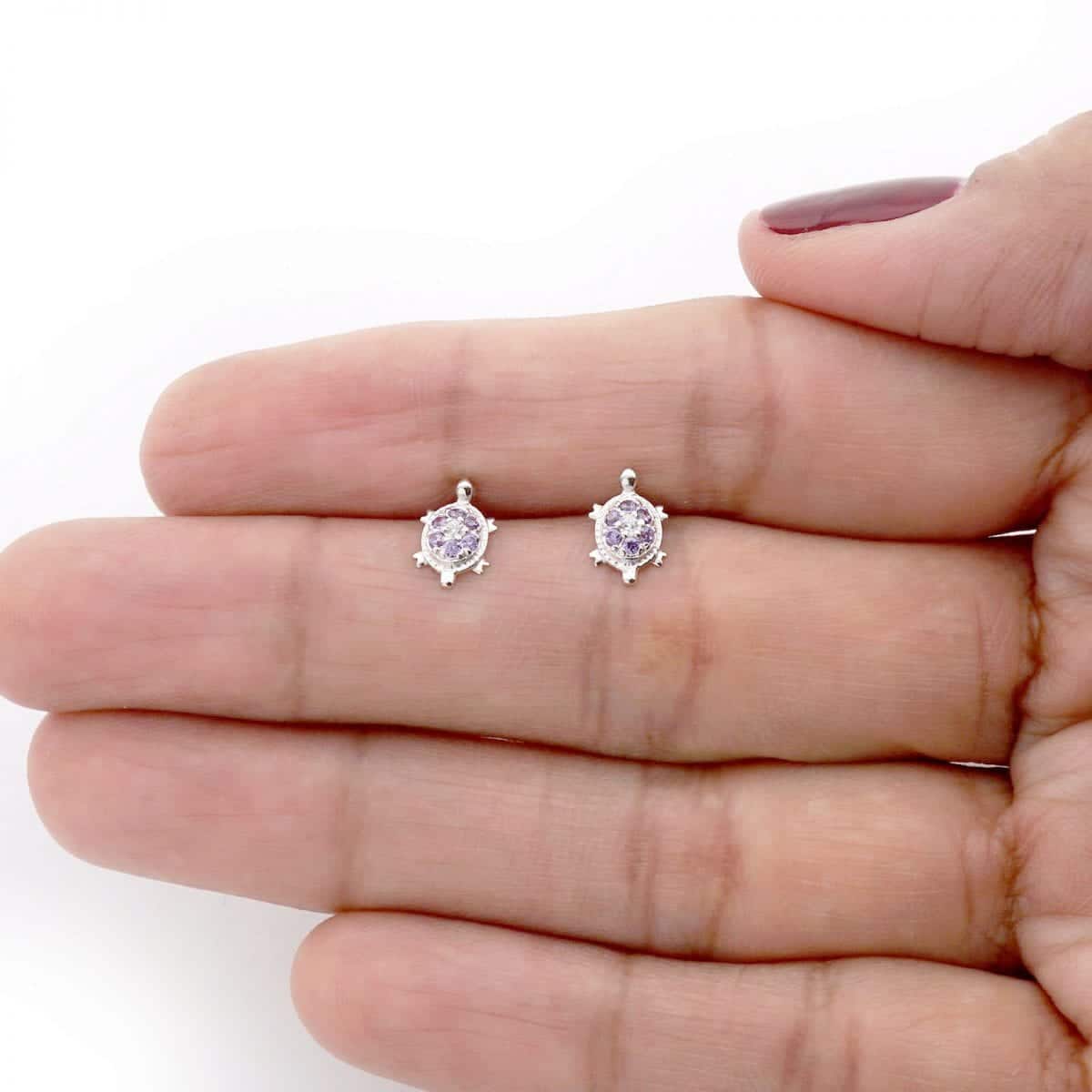 14K Yellow White Gold Simulated Birthstone Turtle Screw Back Stud Earrings