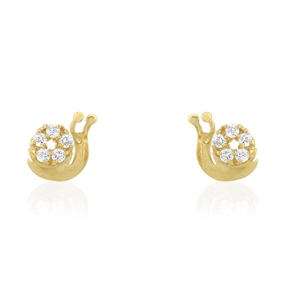 14k Yellow White Gold CZ Snail Screw Back Stud Kid Earrings