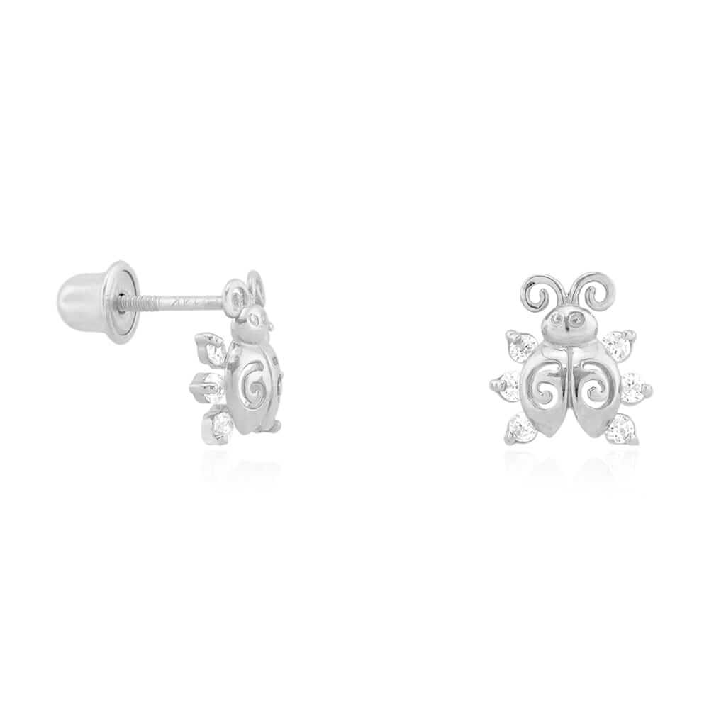 14k Yellow Gold Round-Cut CZ Ladybug Screw Back Stud Kid Earrings