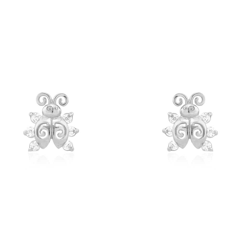 14k Yellow Gold Round-Cut CZ Ladybug Screw Back Stud Kid Earrings