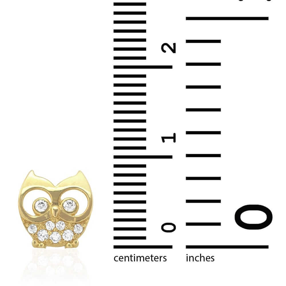 14k Yellow & White Gold Zircon Owl Shaped Screwback Stud Kid Earrings