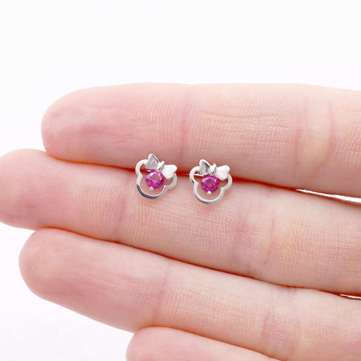 14k Yellow & White Gold Small Gemstone Mouse Head Screwback Stud Kid Earrings