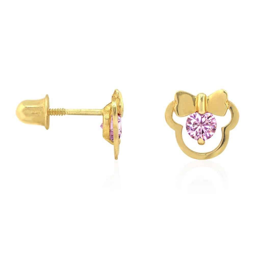 14k Yellow & White Gold Small Gemstone Mouse Head Screwback Stud Kid Earrings