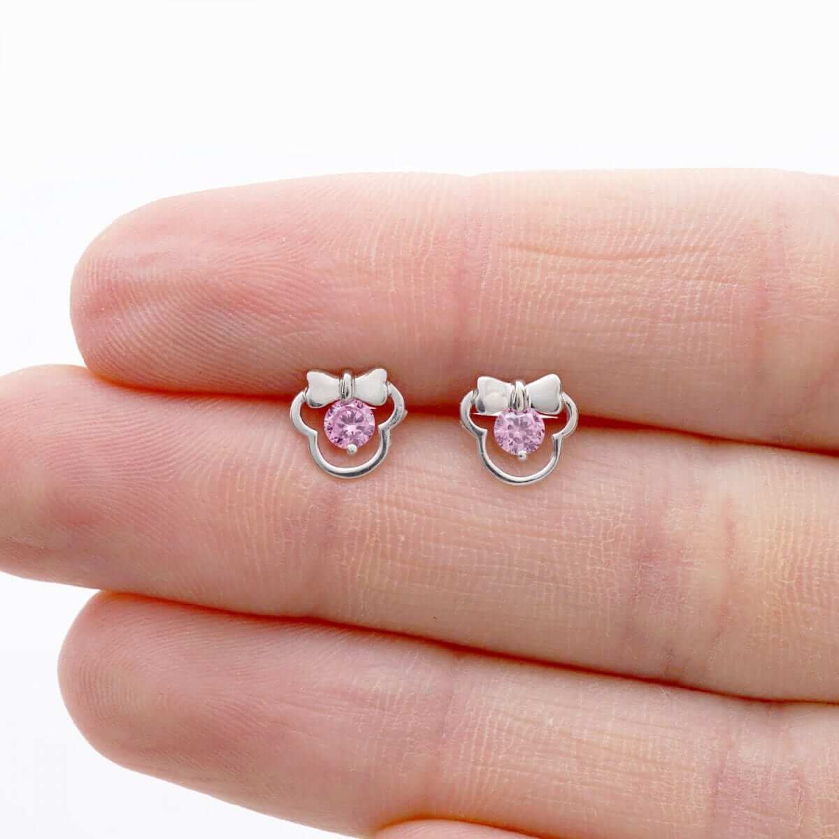 14k Yellow & White Gold Small Gemstone Mouse Head Screwback Stud Kid Earrings