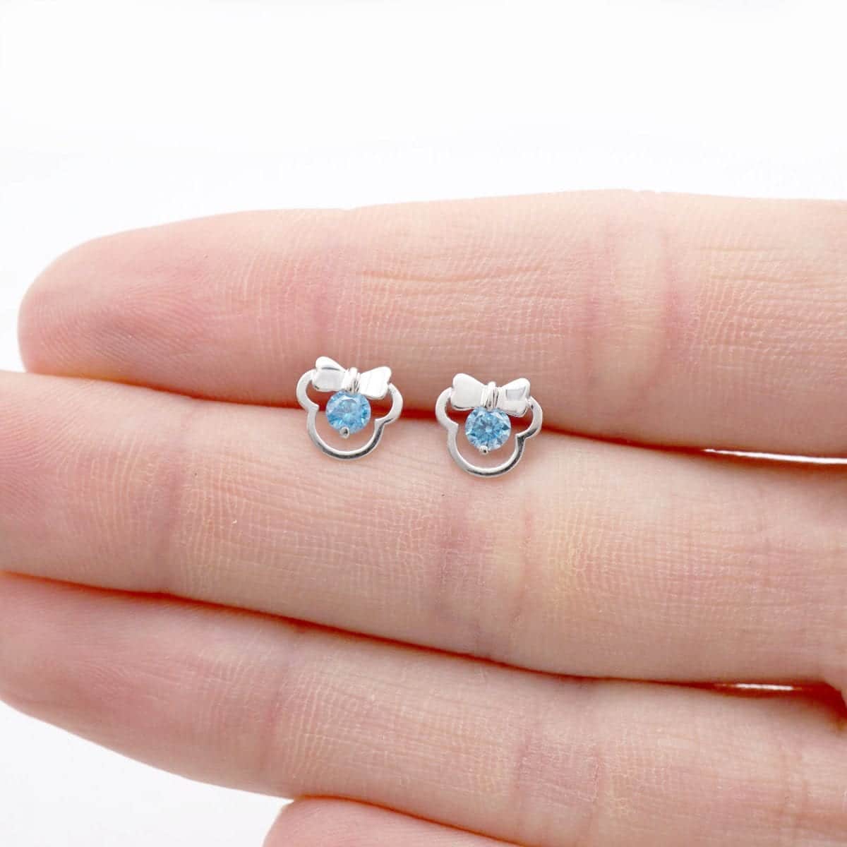 14k Yellow & White Gold Small Gemstone Mouse Head Screwback Stud Kid Earrings