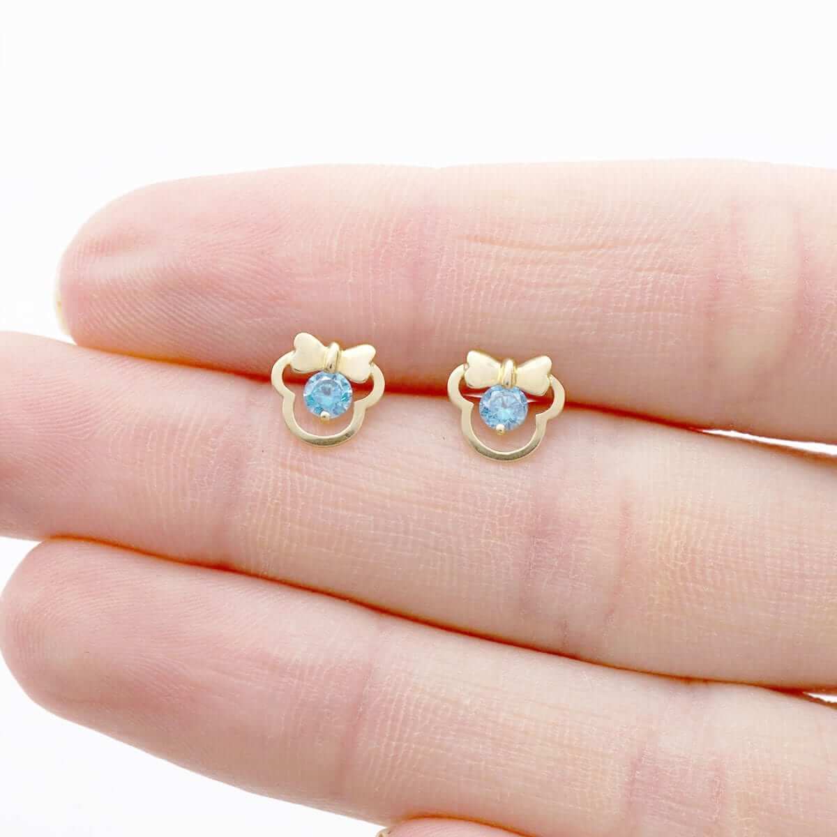 14k Yellow & White Gold Small Gemstone Mouse Head Screwback Stud Kid Earrings