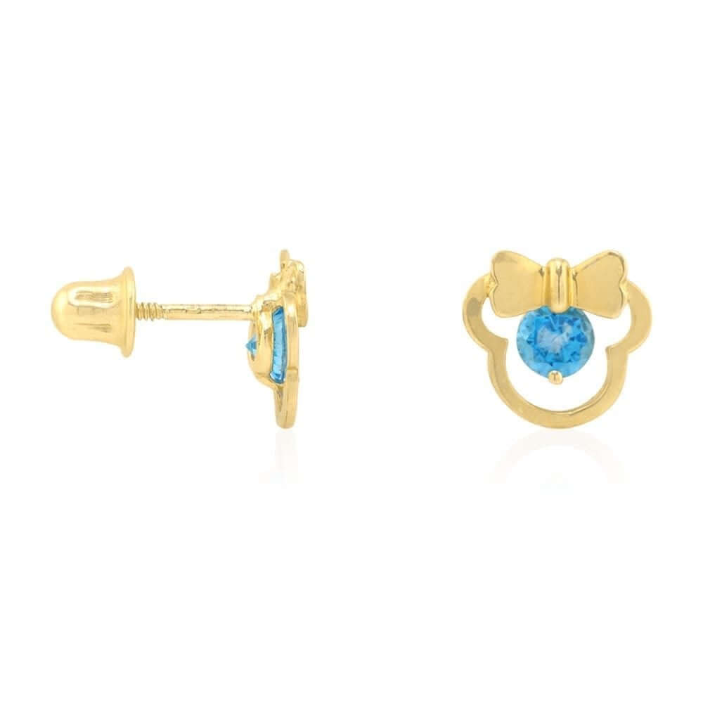 14k Yellow & White Gold Small Gemstone Mouse Head Screwback Stud Kid Earrings