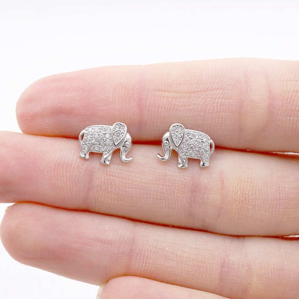 Kids 14K Yellow Gold White Gemstone Elephant Screwback Stud Earrings