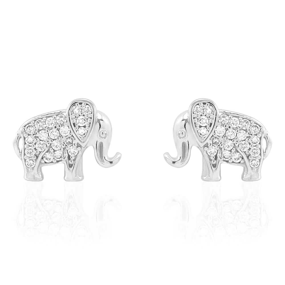 Kids 14K Yellow Gold White Gemstone Elephant Screwback Stud Earrings