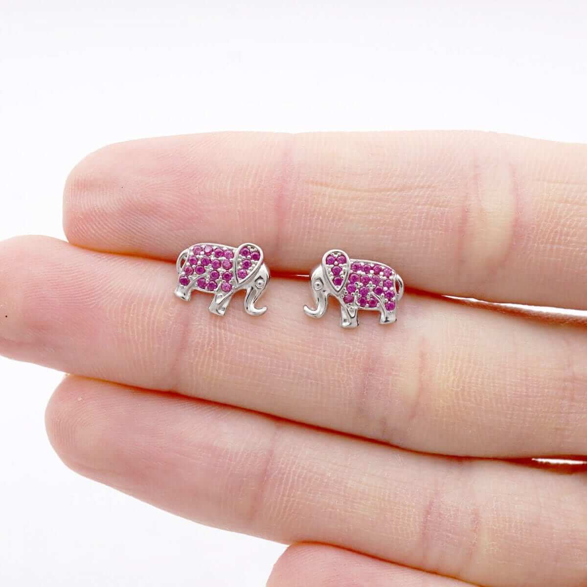 Kids 14K Yellow Gold White Gemstone Elephant Screwback Stud Earrings