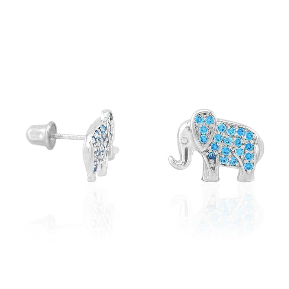 Kids 14K Yellow Gold White Gemstone Elephant Screwback Stud Earrings