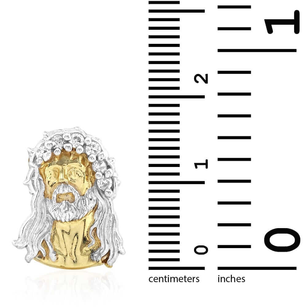 10k Yellow & White Gold CZ Jesus Head Pushback Stud Earrings