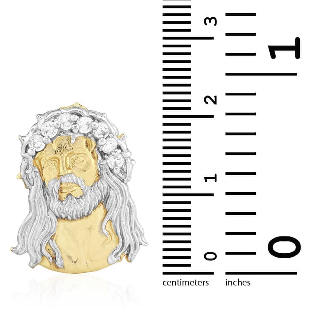 10k Yellow & White Gold CZ Jesus Head Pushback Stud Earrings