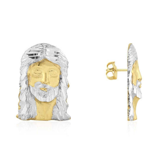 10K Gold Diamond-Cut Jesus Head Face Butterfly Pushback Stud Earrings