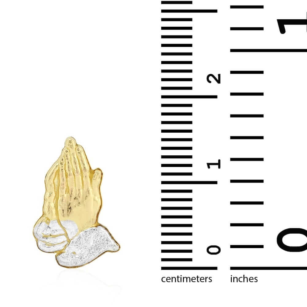 10k Yellow & White Gold Textured Praying Religious Hands Pushback Stud Earrings