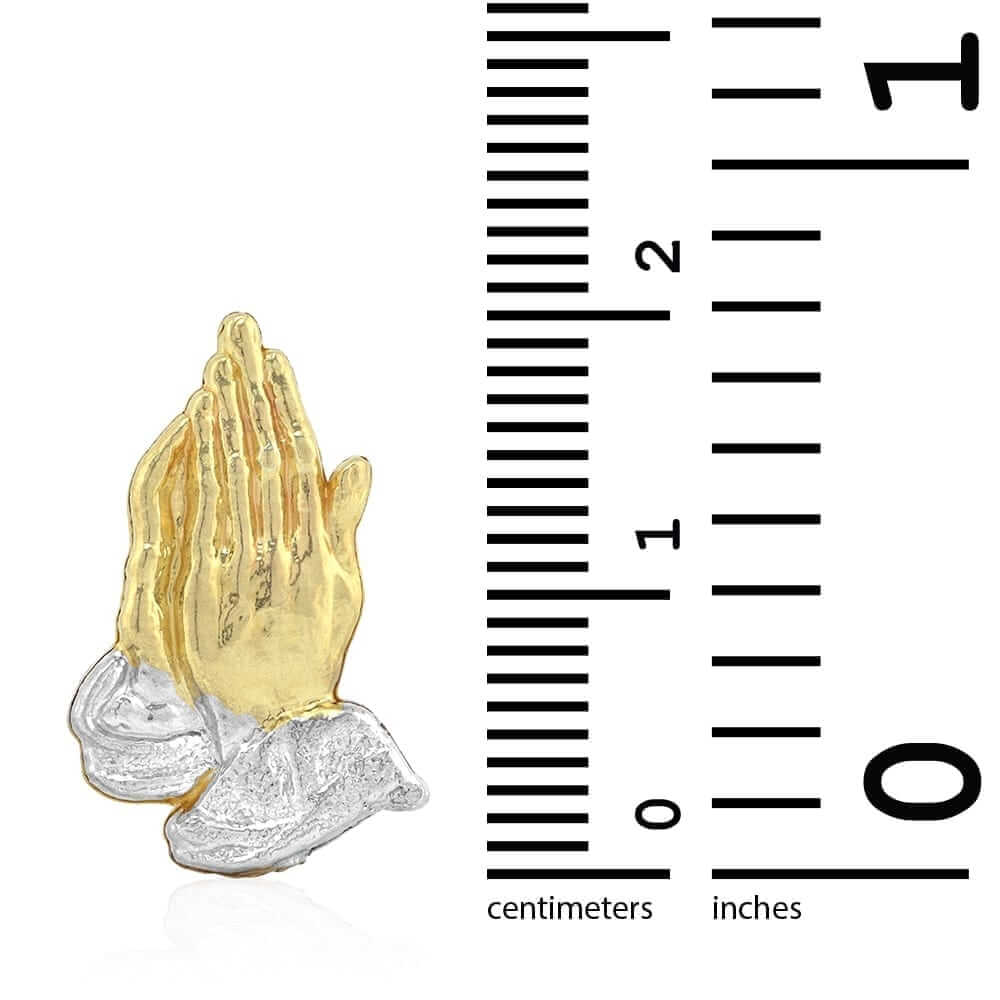 10k Yellow & White Gold Textured Praying Religious Hands Pushback Stud Earrings