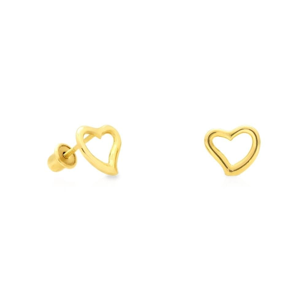 14K Yellow Gold 7mm Open Heart Screw Back Stud Earrings