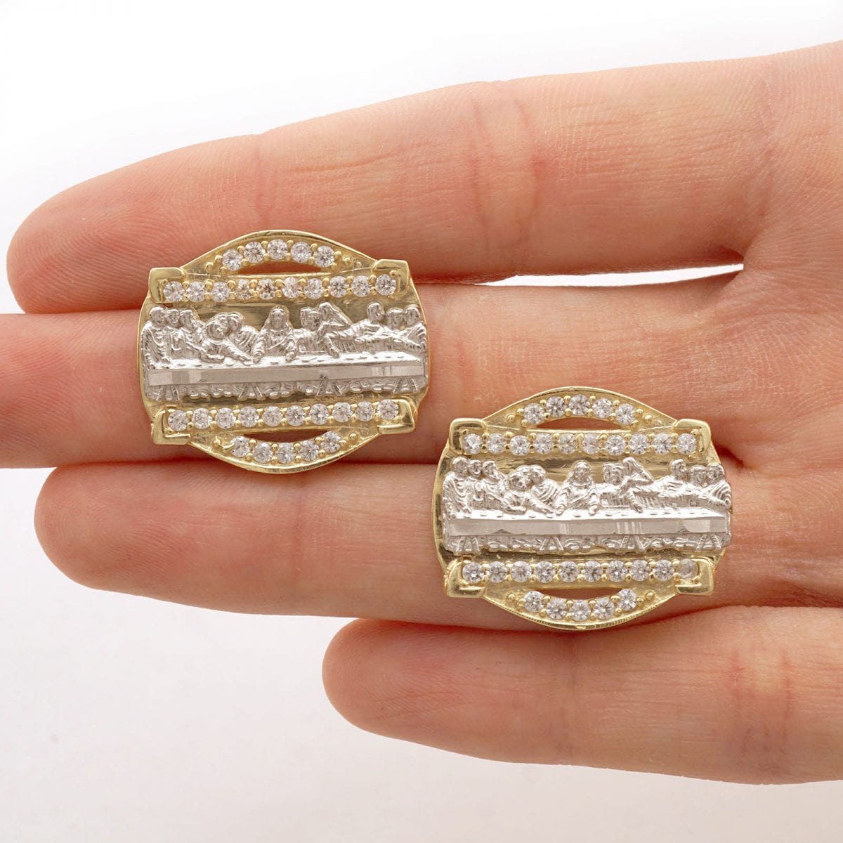 The Last Supper Created Diamond Pushback Stud Earrings Round 10k Yellow Gold