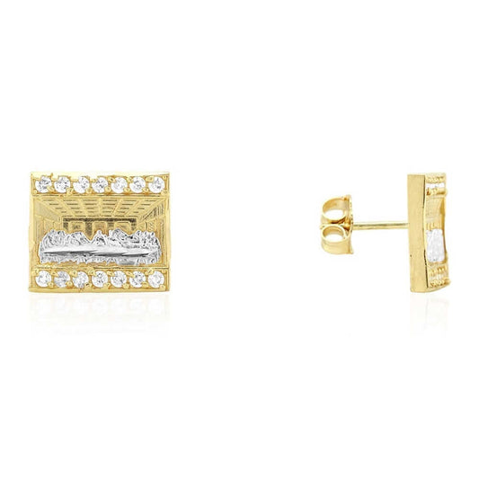 1Ct CZ 10k Yellow Gold "The Last Supper" Pushback Stud Earrings