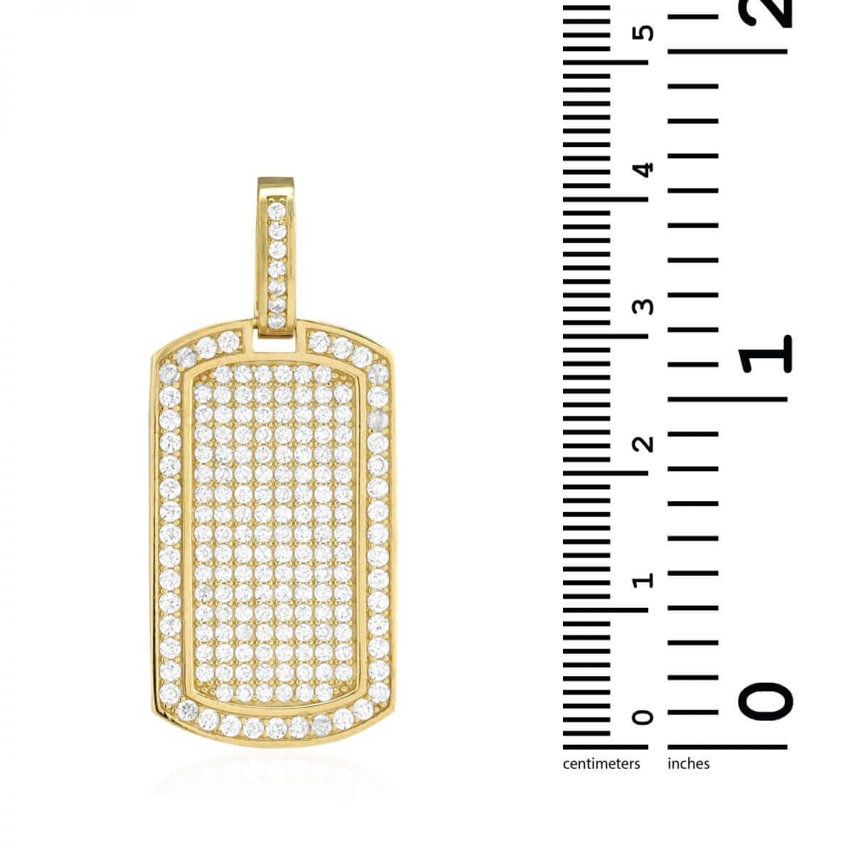 1.50Ct CZ Micro Pave Set 10k Yellow Gold Dog Tag Pendant 1.57"