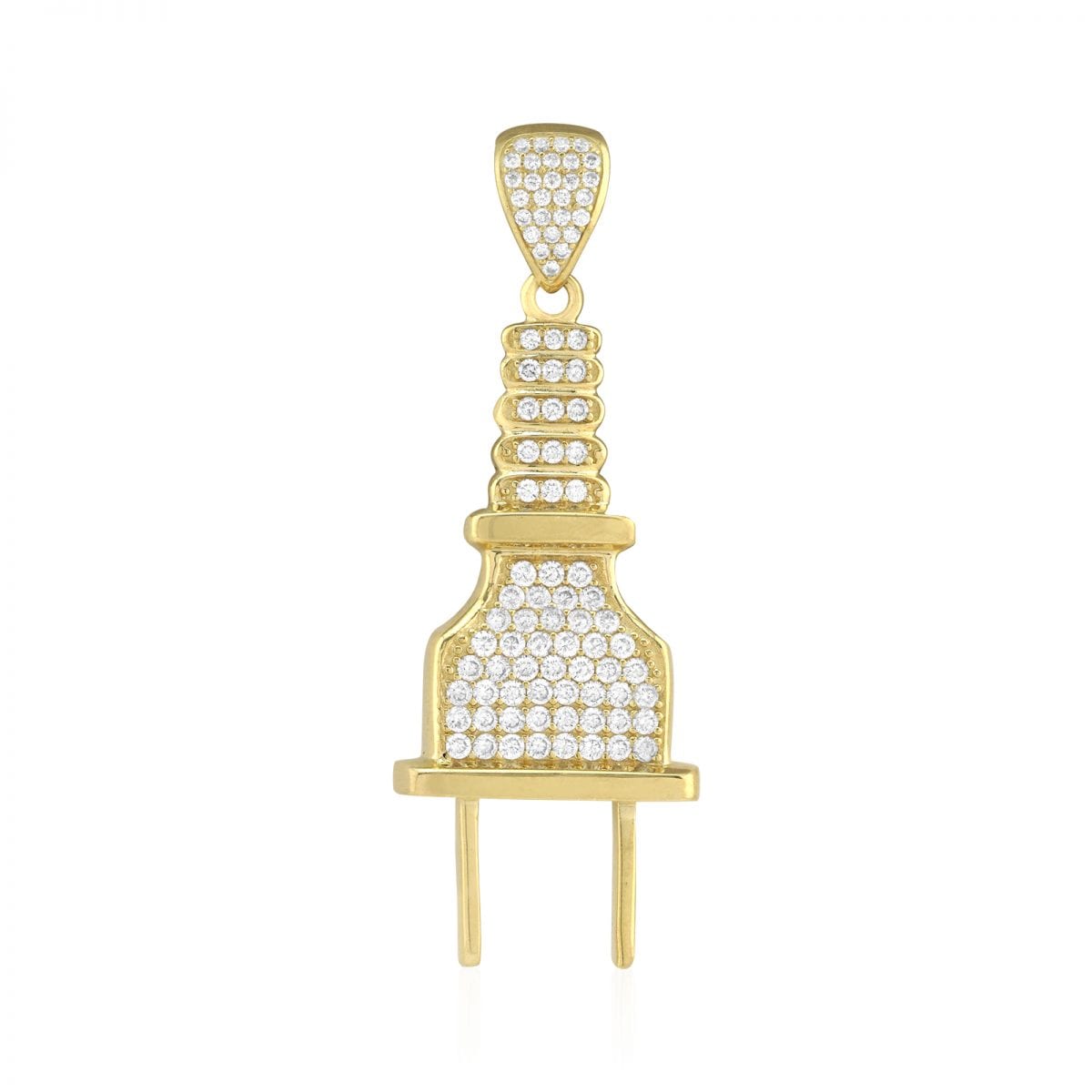 10k Yellow Gold 2.20Ct Created Diamond Pave Set Outlet Plug Pendant 1.97"