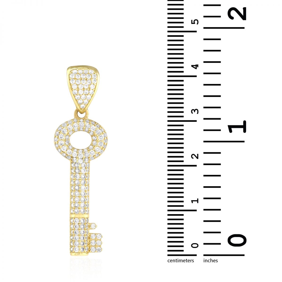 2.50Ct CZ Pave Set Key Shaped 10k Yellow Gold Pendant 1.57"