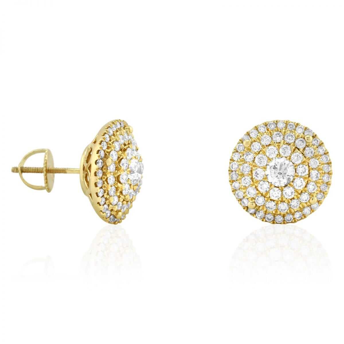 2.30 Ct Natural Diamond Round Cluster Stud Earrings 14k Yellow Gold Screw-Back