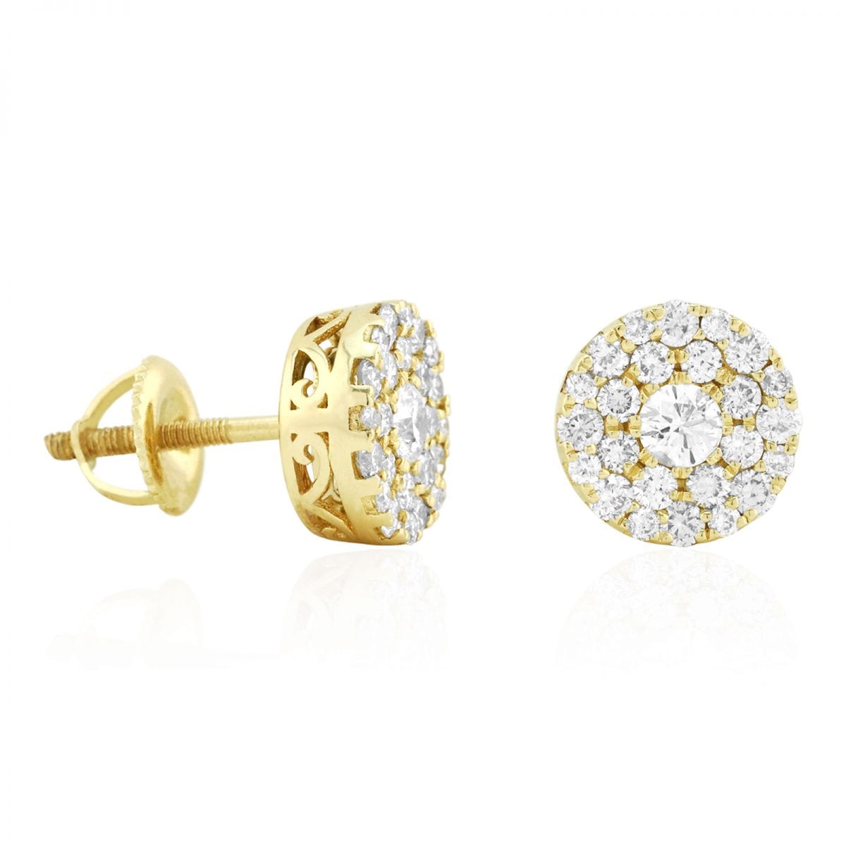 1.40Ct Real Diamond 14k Yellow Gold Filigree Round Screwback Stud Earrings