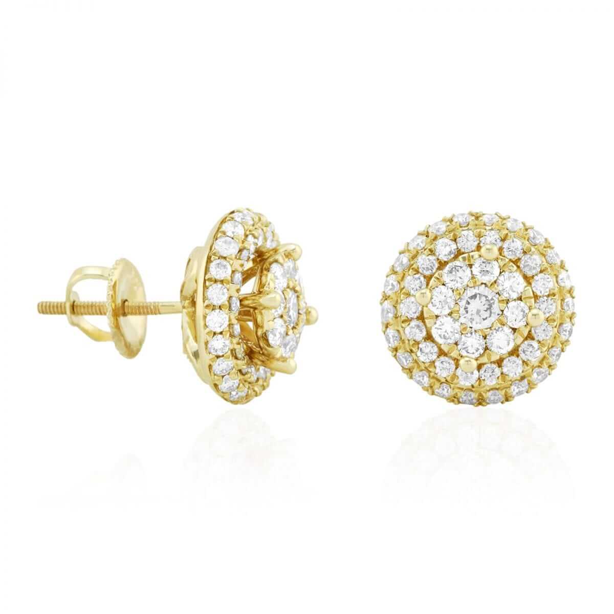 1.55Ct Natural Diamond 14k Yellow Gold Round Jacket Screwback Stud Earrings