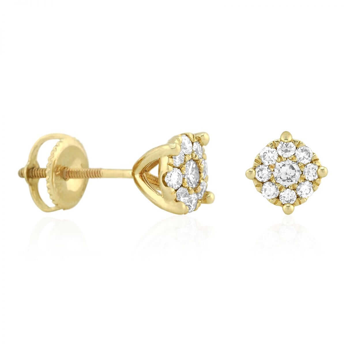 1.55Ct Natural Diamond 14k Yellow Gold Round Jacket Screwback Stud Earrings