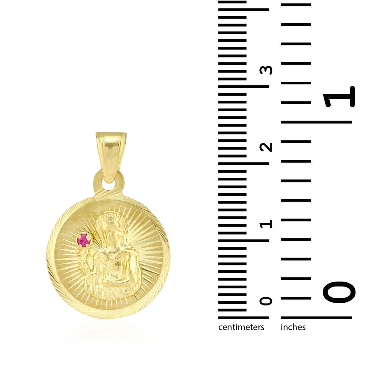 10k Yellow Gold Diamond Cut Ruby Santa Barbara Round Medallion Pendant