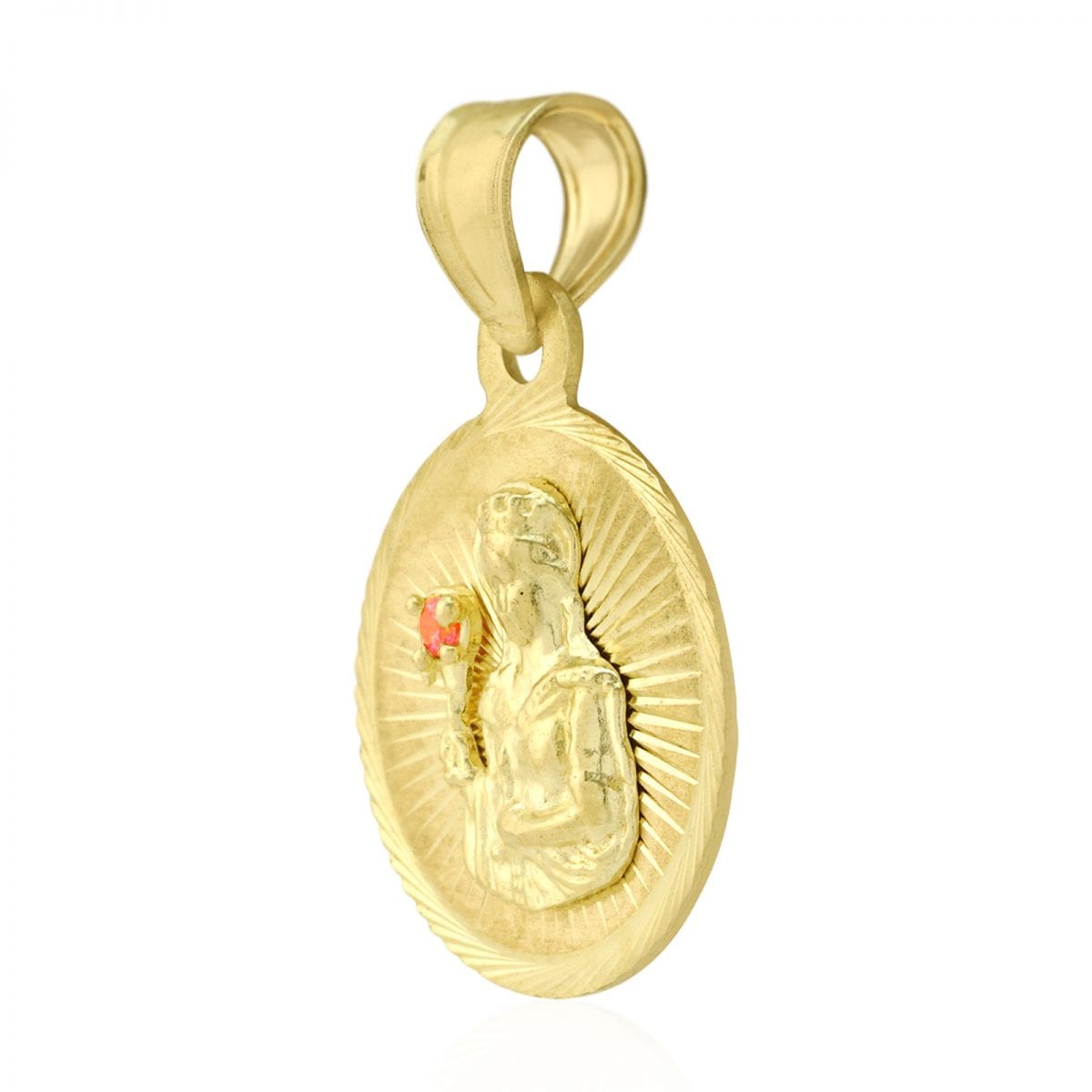 10k Yellow Gold Diamond Cut Ruby Santa Barbara Round Medallion Pendant