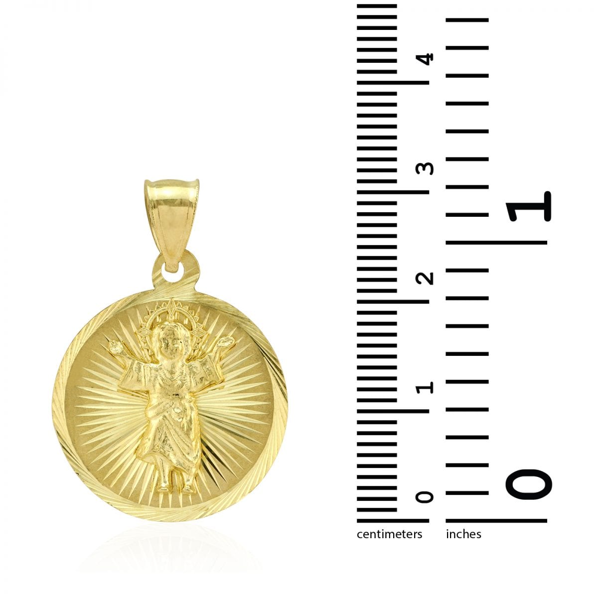 10k Yellow Gold Diamond Cut Divino Niño Jesús Round Medallion Pendant