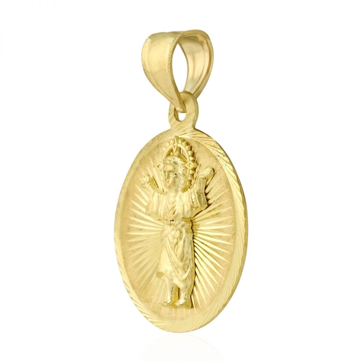 10k Yellow Gold Diamond Cut Divino Niño Jesús Round Medallion Pendant