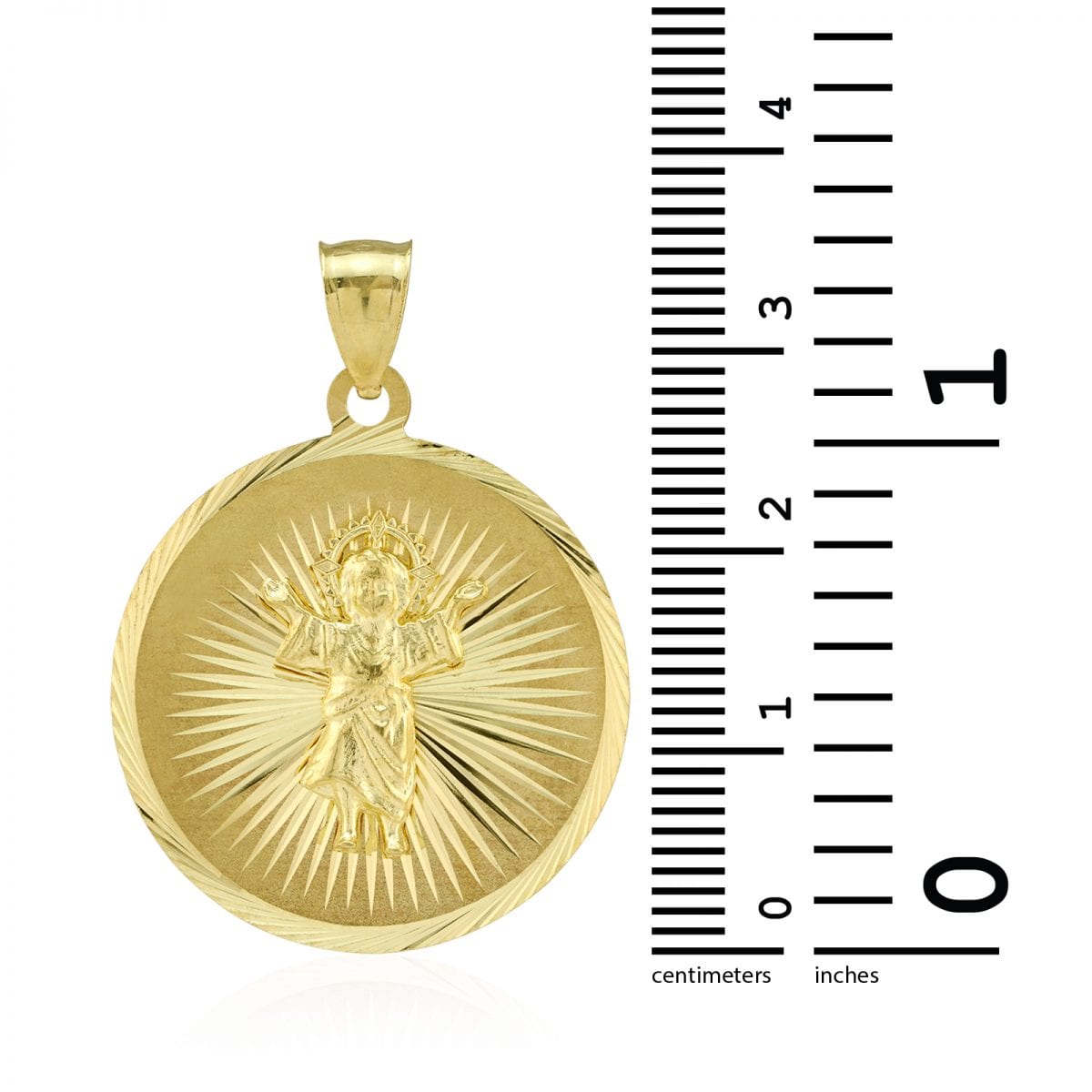 10k Yellow Gold Diamond Cut Divino Niño Jesús Round Medallion Pendant