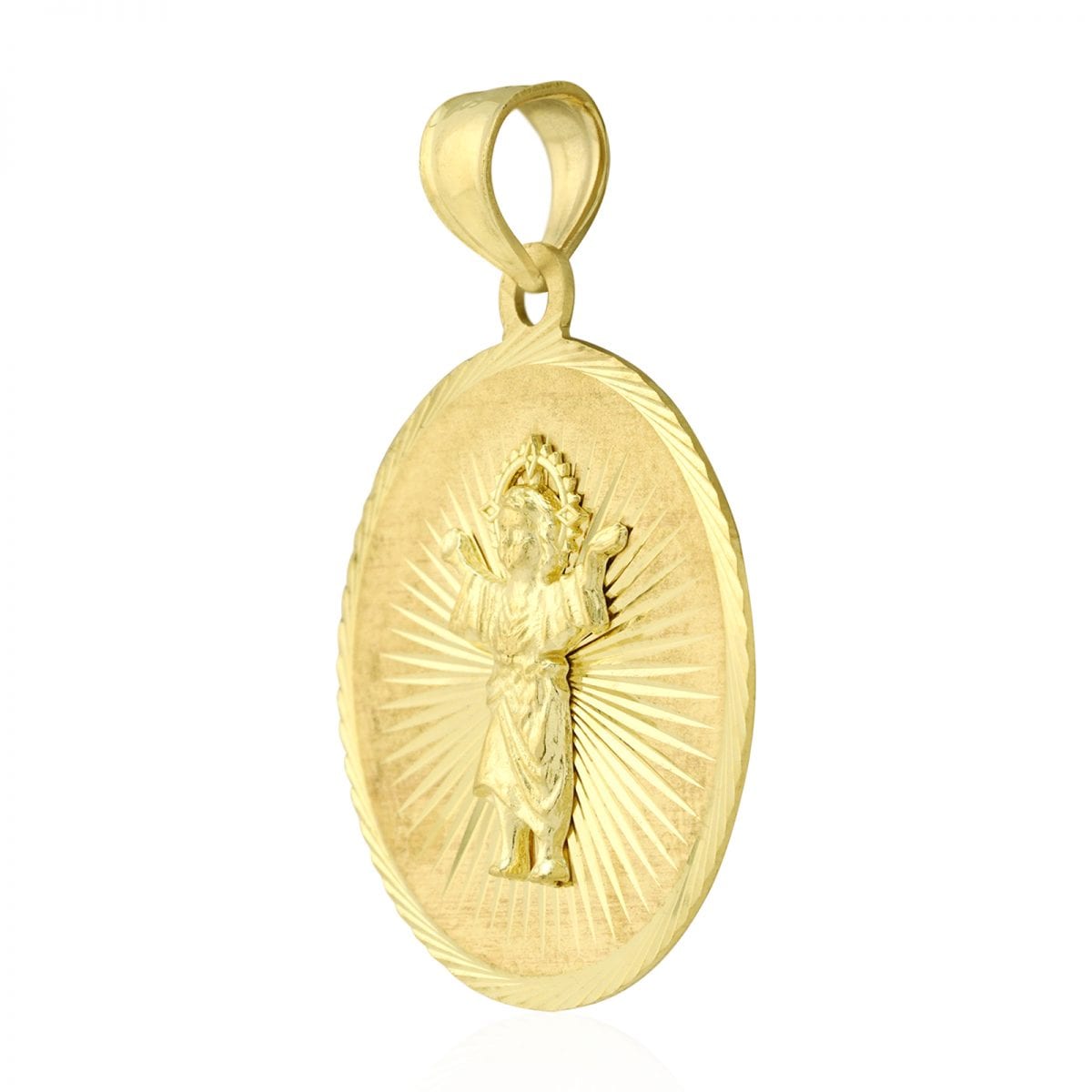 10k Yellow Gold Diamond Cut Divino Niño Jesús Round Medallion Pendant