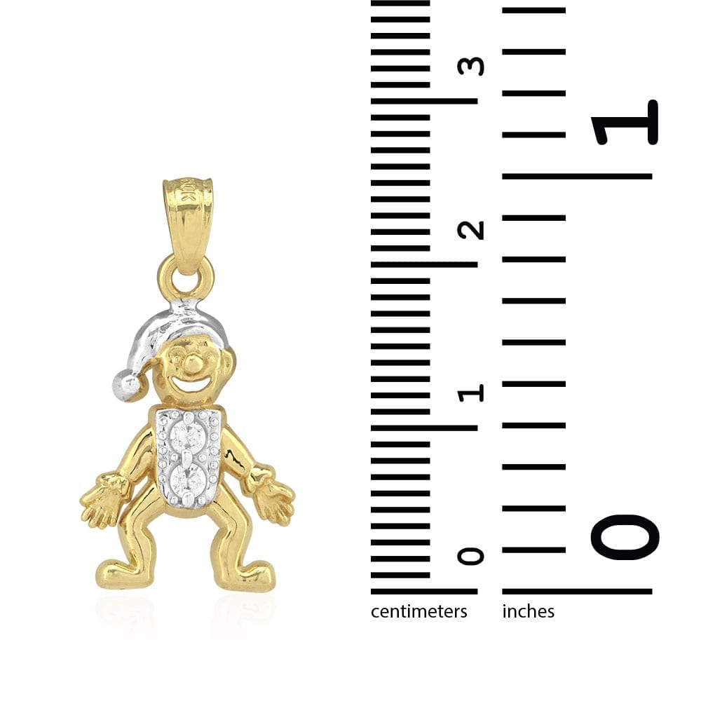 10k Yellow & White Gold Created Diamond Jester Clown Pendant 1"