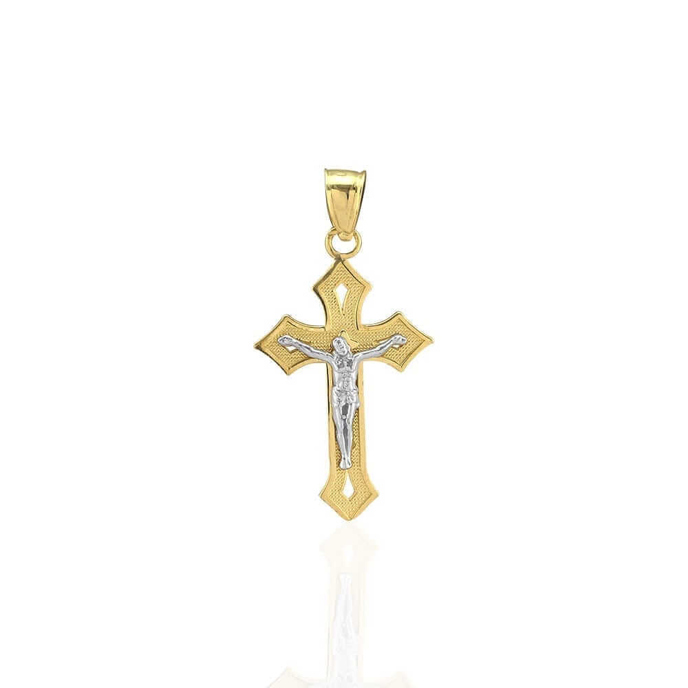 10k Yellow Gold Diamond-Cut Jesus Crucifix Religious Cross Pendant 1.22"