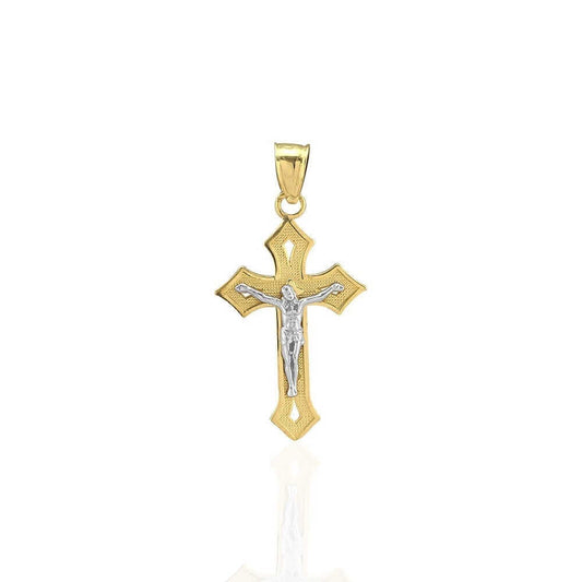 10k Yellow Gold Diamond-Cut Jesus Crucifix Religious Cross Pendant 1.22"