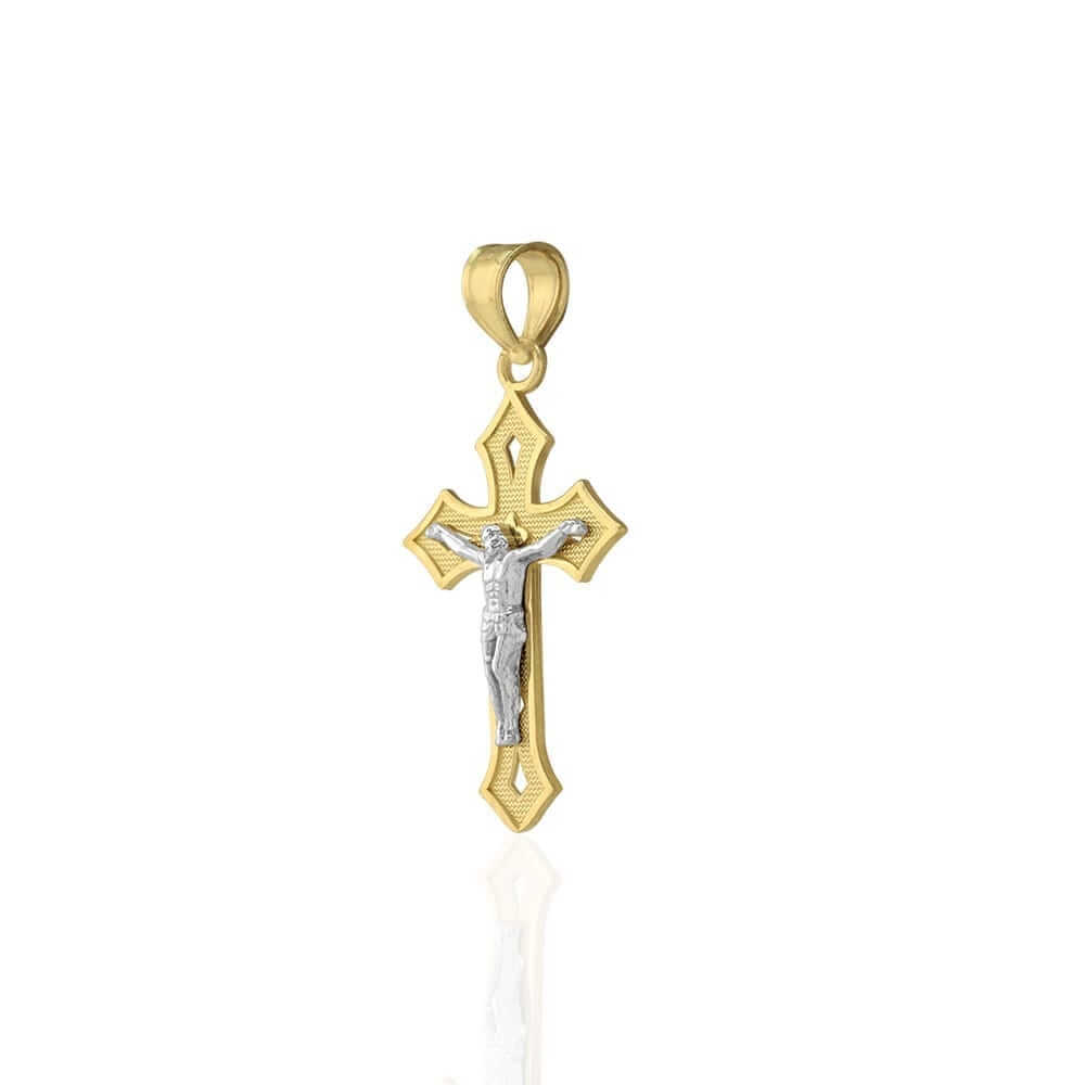 10k Yellow Gold Diamond-Cut Jesus Crucifix Religious Cross Pendant 1.22"