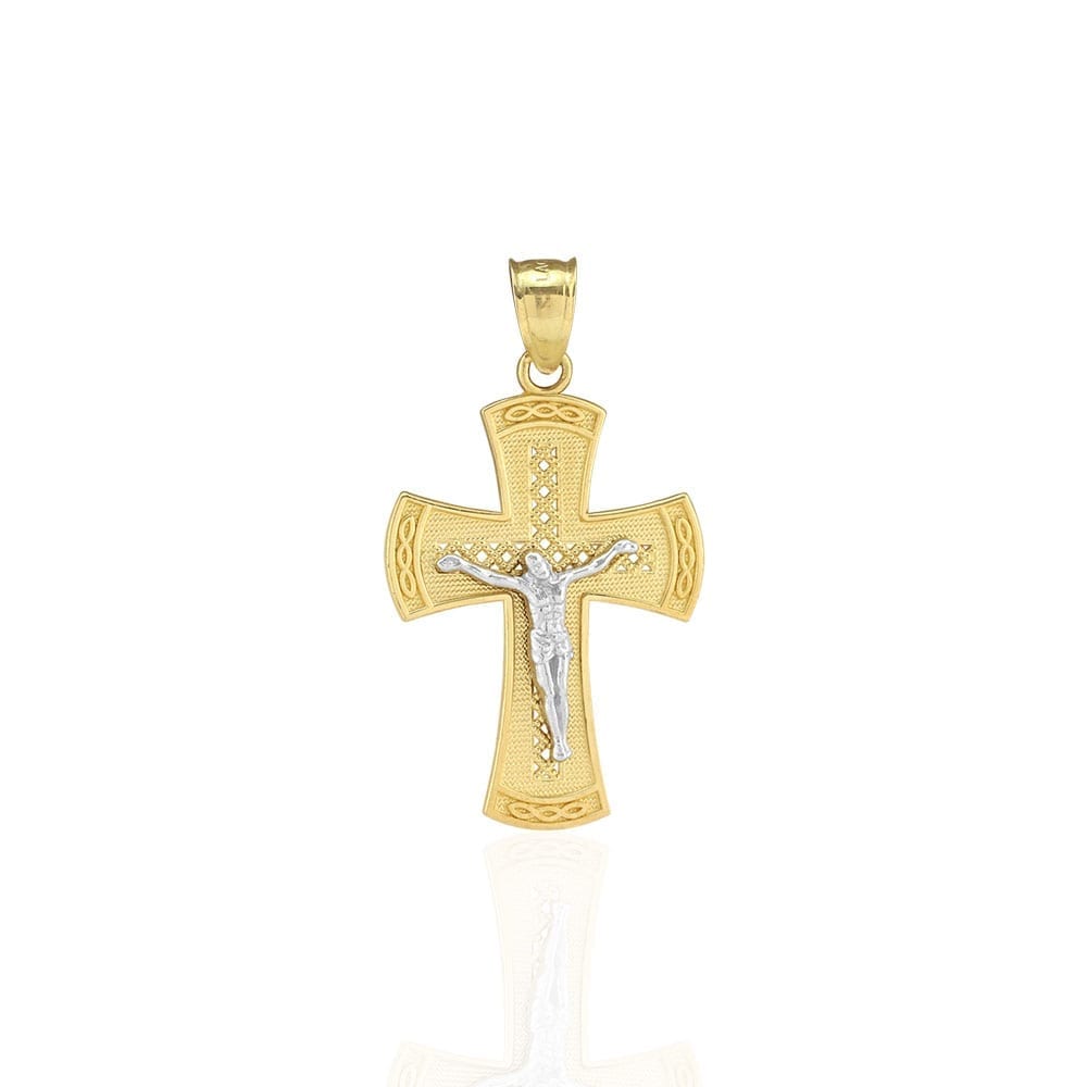 10k Yellow Gold Filigree Textured Jesus Crucifix Religious Cross Pendant 1.26"