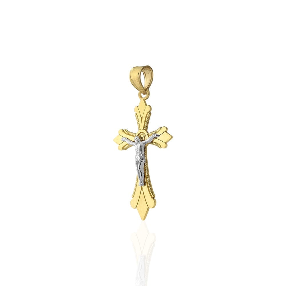 10k Yellow Gold Milgrain Textured Jesus Crucifix Religious Cross Pendant 1.42"