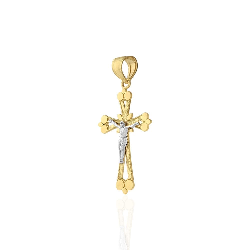 10k Solid Yellow Gold Milgrain Jesus Crucifix Religious Cross Pendant 1.5"