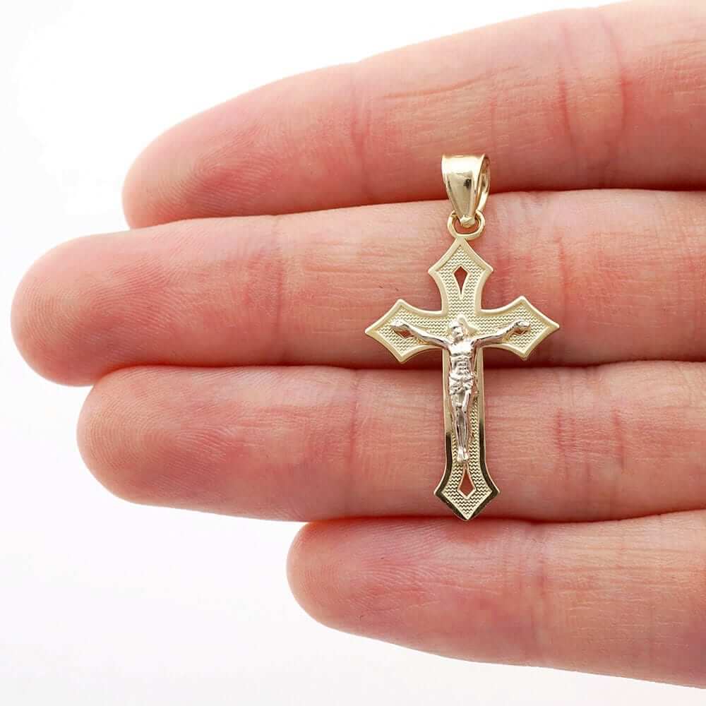 10k Yellow Gold Diamond-Cut Jesus Crucifix Religious Cross Pendant 1.22"