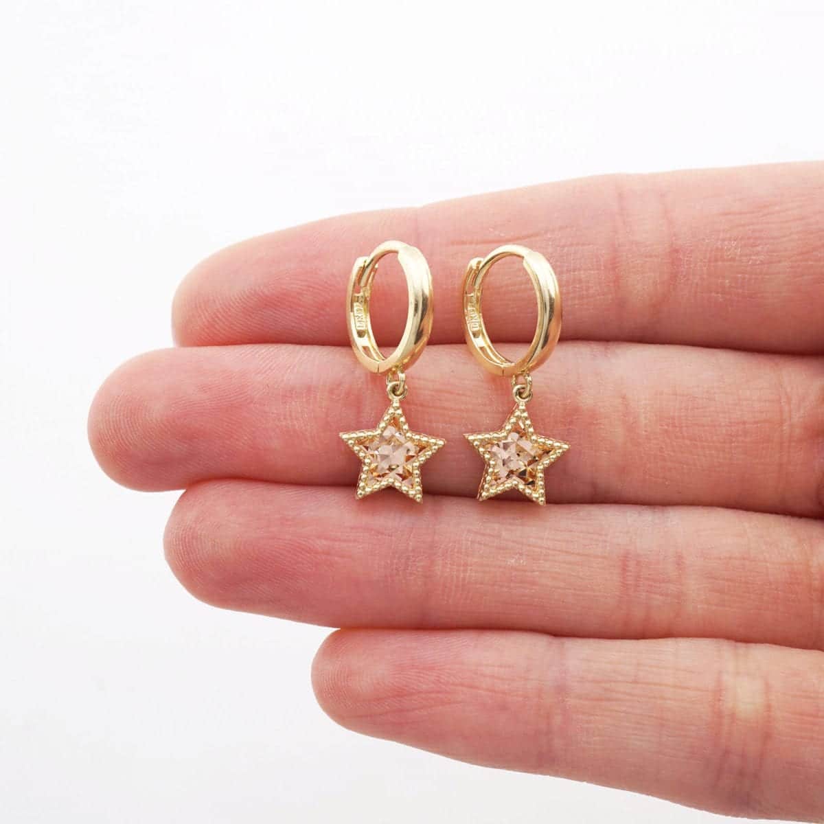 14k Yellow & Rose Gold Milgrain Diamond Cut Star Huggie Hoop Earrings